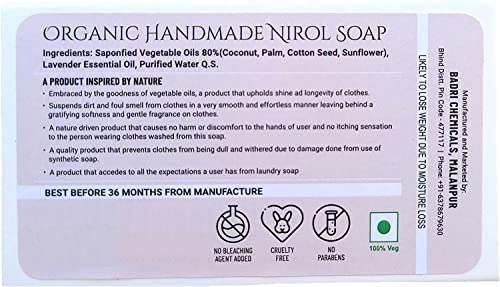 Image of Wellspring (Pack of 4) Handmade Nirol Natural Washing Laundry Soap Bar | Veg, Organic And Chemical Free| Baby Safe| For Sensitive Skin| Lavender Fragrance |(480 gms)