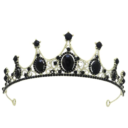 Couronne Baroque Noir,Diadème en Cristal Gothique Diadème de Mariage Diadème en Strass Bijoux de Tête de Mariée Banquet et Fête d'anniversaire