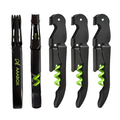 AAABOX Pack of 5 Sacacorchos Profesional Sommelier de Doble Palanca,3 en 1 Abridor de Vino con Espiral de Acero Inoxidable(Verde y Negro)