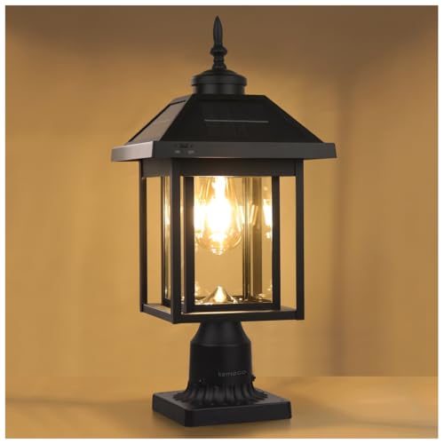 Kemeco Solar Post Light Outdoor, Upgraded ST4342Q Dusk to Dawn Solar Lamp Post Light with Pier Mount Base Bright Sandy Colored LED, Waterproof Aluminum Fence Pole Lights for Gates Yard Path Garden
