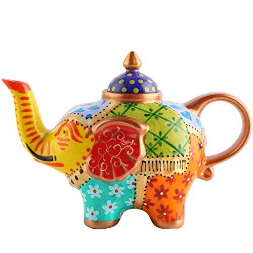 Doramie Elephant Tea Pot DecorativeHand Painted Craft Porcelain TeapotCeramic Coffee Pot Kitchen Art Teaware 27 Ounce（800ml