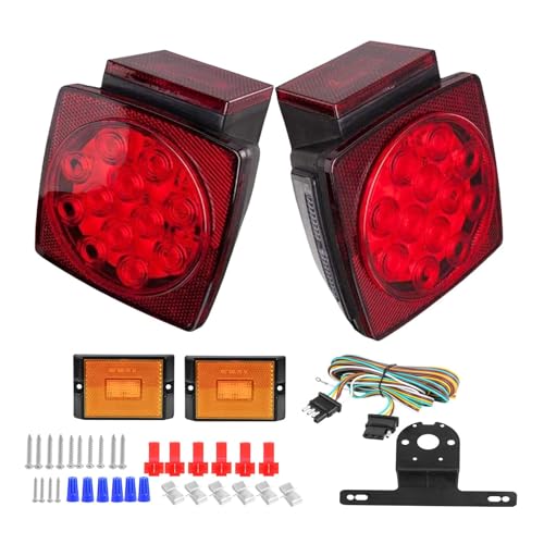 EXERAUO Trailer Light LED Kit, Square Trailer Tail Lights, Boat Trailer Lights LED Submersible Kit, w/Wire Harness & Bracket, Trailer Marker Lights, for Utility Trailer Under 80'', red, HDD-021