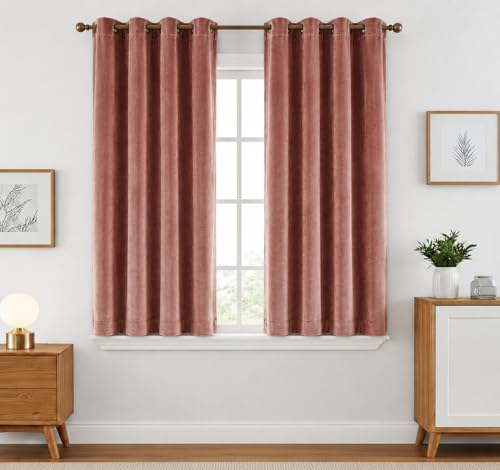 Image of Amazon Brand - Solimo Velvet Curtain Set of 2 (52x60 Inch) Plain Door & Window Curtains for Living Room & Bedroom |75% Light Blocking, Eyelet Curtains for Home Decor in Blush Color (4 feet x 5 feet)