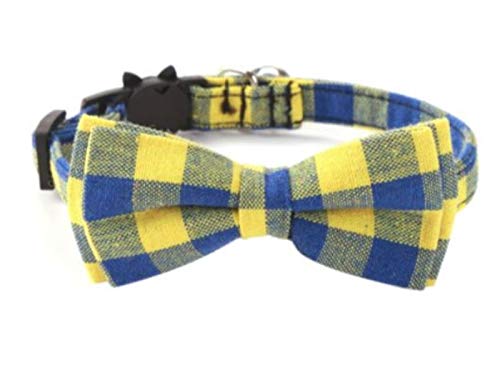 Luxury Cat Collars with Bow Tie and Bell | Safe Quick Release Breakaway Buckle | Zacal Cat Collars (Yellow & Blue)