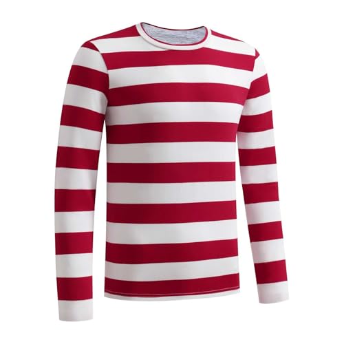 Camisas a rayas para hombre, camisa de rayas horizontales, manga larga, cuello redondo, camiseta clásica de moda, camisetas básicas, camisetas básicas, Z01-rojo, XL