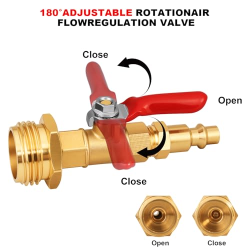 Image of SIGURANTA RV Winterize /Winterization Blowout Adapter - Brass with Ball Valve, 1 /4 inch Male Quick Connect to 3 /4 inch Male GHT Garden Hose Thread