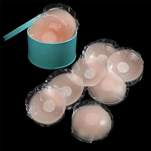 6Pcs Silicone Nipple Covers for Women,Reusable Waterproof Nipple Pasties, Sticky Breast Petals Beige, Round - Main Image