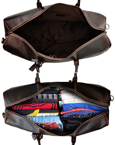 Image of 24 inch Leather Duffle Bag for Men & Women, Full Grain Leather Travel Overnight Weekender Sports Gym Carry On Duffel Bag by Rustic Town (Walnut Brown)