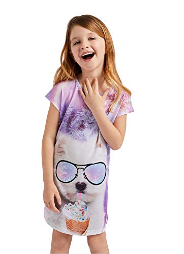 Jellifish Kids Girls Sleep Gown. Iridescent Glitter Print, Lavender Dog, Size Xl #TOP2