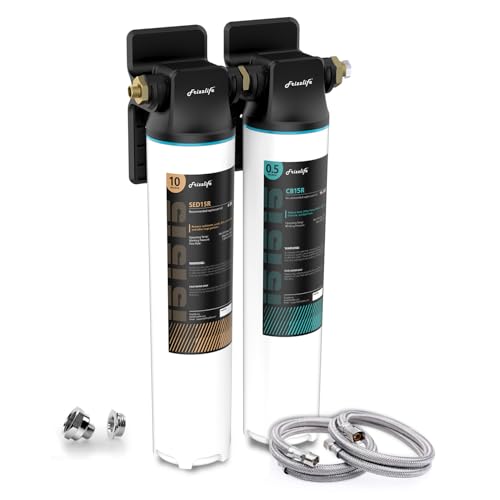 Frizzlife DW15 Under Sink Water Filter System, NSF/ANSI 53&42 Certified Elements, Reduces 99.99% Lead, Chlorine, Fluoride, Bad Taste & Odor, Direct Connect 2-Stage Water Filter, 0.5 Micron,