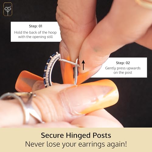 925 Sterling Silver Gemstone Hoop Earrings for Women | Simulated Round Birthstone Earrings for Women with Hinged Posts | 0.75 Inch Hypoallergenic Earring Hoops by MAX + STONE4