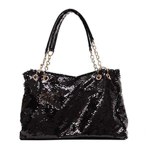 Yan Show, borsa a tracolla da donna, con paillettes e glitter, in poliuretano, elegante borsetta chic con manico superiore