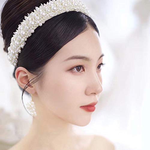 Mhdgg Pearl Headbands For Women White Bling Faux Pearl Rhinestones Hairbands Bridal Hair Hoop Wedding Hair Accessories For Women Girls #TOP5