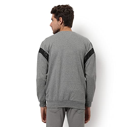 Image of Campus Sutra Men's Light Grey Solid Vegan Leather Regular Fit Cotton Jacket For Winter Wear | Round Neck Collar | Full Sleeve | Zipper | Casual Jacket For Man | Western Stylish Jacket For Men