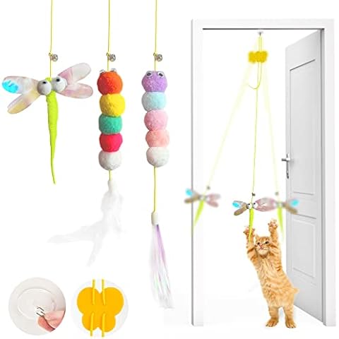 AVYDIIF 3 Stück Katzenspielzeug Selbstbeschäftigung Hängende Türrahmen, Interaktives Katzenspielzeug, Hängendes Katzenspielzeug, Katzenspielzeug Türbehang ​Hüpfendes Einziehbares für Katzenauslauf Cover