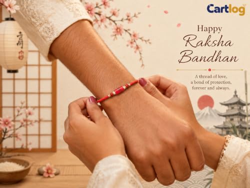 Image of Pack of 2 Japanese Design Rakhi for Bhai | Handmade Raksha Sutra Dhaga Bracelet | Stylish Designer Rakhi Set with Roli Chawal & Greeting Card