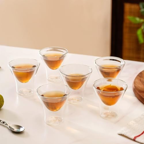 Image of Nestasia Double Wall Shot Glass Set of 6 (100ml) | Dishwasher Safe, Transparent, Elegant Funnel-Shaped | Stylish Glasses for Whiskey, Liquor, Cocktails, Vodka, Tequila