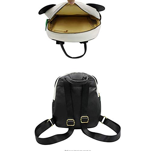 Cute Panda Pattern Backpack Women Girls Pu Leather Small Casual Shoulder Daypack Bag (Black)3