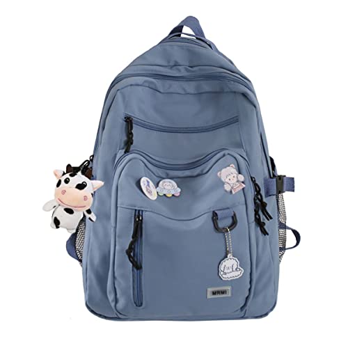 SPORTBANG Cute Aesthetic Backpack for teen girls middle school Bag Student Laptop White Backpacks With Cute pin accessories (Blue, One Size)