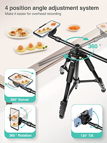 Image of Elitehood iPhone Tripod for Overhead Video Recording [Heavy Duty & Ultra-Stable], 25in Horizontal Long Extendable Boom, 360 Rotation iPhone Tripod Stand with Remote, Vertical 71 inch Tall Phone Stand