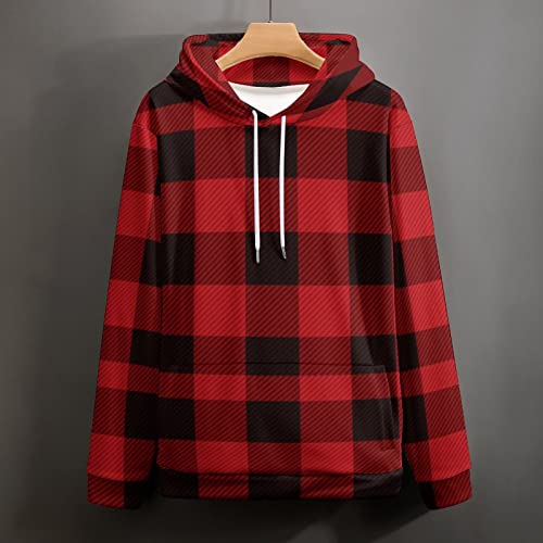Mens Hoodies Red And Black Buffalo Plaid Hooded Sweatshirt with Pockets Winter Fall Sweaters for Women Men4