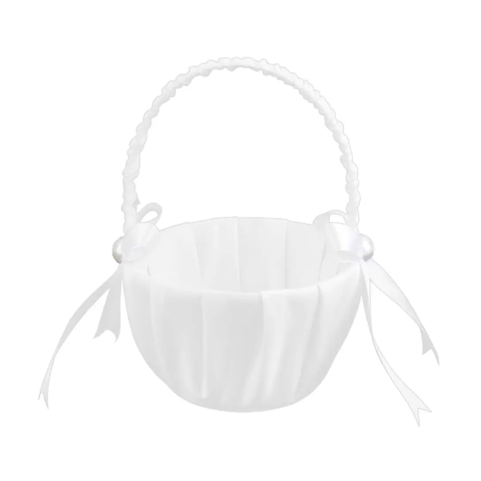 Wedding Flower Baskets, Flower Basket White Embroidered Petal With Bowknot Wedding Ceremony Decor