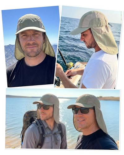 Image of Mens Sun Hat with Breathable Mesh Sun Hats for Men Sun Protection Fishing Hat with Neck Flap for Hiking Cycling