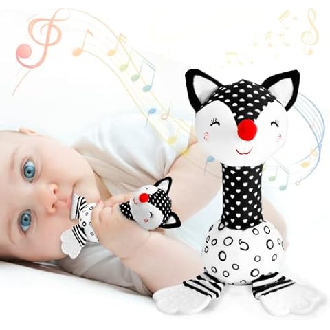 Baby Sensory Rattle Toys 0-6 Months - Black and White Toys Soft Rattles Shaker with Teether Newborn First Rattle Animal Early Educational Toy for Infant Toddler 0-12 Months Boys Girls Christmas Gift Cover