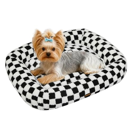 PaWz Orthopedic Dog Bed for Small Dogs,Soft Calming Rectangle Pet Sofa Bed with Raised Edges,Jacquard Shaggy Plush Pet Bed,Non-Slip Bottom,Removable Machine Washable Cover