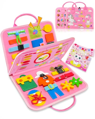 Image of Exorany Busy Board Montessori Toys for Toddler Girl Birthday Gift Busy Book | Airplane Car Travel Toy, Learning Educational Toys, Activity Book, Toddler Activities, Sensory Toys, Fine Motor Skills