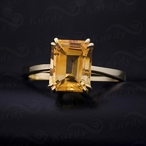 Natural Citrine Gemstone Octagon Cut Solid 14K Yellow Gold Wedding Promise Daily Wear Band Ring Set for Women2