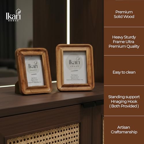 Image of Ikari Homes Premium Acacia Wood Photo Frame with Natural Burn Finish | Unbreakable Plexiglass Picture Frame for Tabletop & Wall Hanging | Heavy Sturdy Artisan Crafted Set