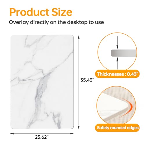 SSTBLEV Rectangle Table Top,35.4 x 23.6 ” White Sintered Stone Tabletop, DIY Replacement & Cover Ceramic Desktop, Scratch & Wear Resistant, Easy to Clean, Suitable for Indoor & Outdoor