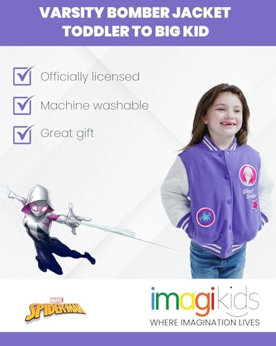 Marvel Spider-Man Spider-Gwen Girls Varsity Bomber Jacket Toddler to Big Kid3
