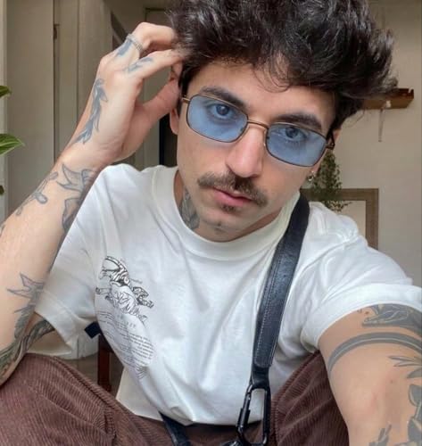 Image of Rectangle Retro UV Protection Sunglasses for Men & Women, Stylish 90's Narrow Frame