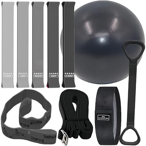 Pilates Set – Home Pilates Equipment for Women Kit with Magic Circle Pilates Ring and Ball Set, Resistance Bands & Massage Balls & Exercise Bands for Toning，Flexibility & Core Strength (Light Black)