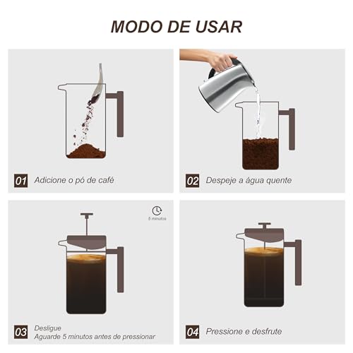 Cafeteira De Prensa Francesa De Aço Inoxidável 304, Cafeteira De Prensa Francesa De 1000ML Com Filtr