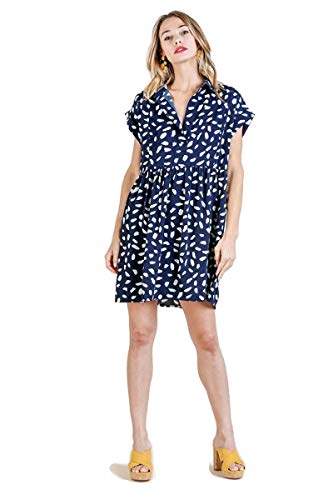 Umgee Women s Animal Print Babydoll Mini Dress (1X, Navy)