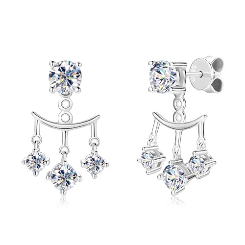AINUOSHI Moissanite Stud Earrings with Triple Stones Dangle Drop Ear Jacket Earrings for Women 925 Sterling Silver Two Wear Style Standalone Stud Earrings and Dangle Charm Ear Jacket Combined Sets