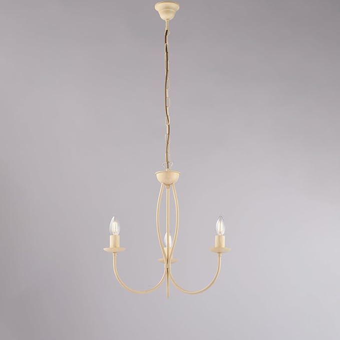 Be-Light Rustieke kroonluchter Verlichting met 3 lampen van smeedijzer Decapé ivoor serie Botte photo 2