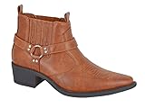 Outdoor Soul Mens Cowboy Style Cuban Heel Ankle Boots with Harness Detail, Western Pointed Toe (Tan, 10, UK Footwear Size System, Adult, Men, Numeric, Medium, 10)