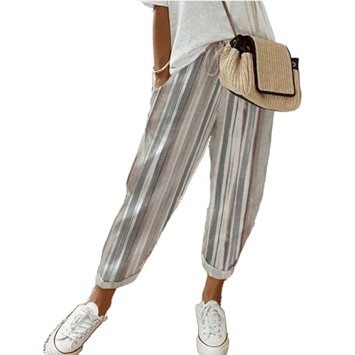 Striped Linen Pants Women Flowy Palazzo Trousers Business Casual Dressy Vacation Summer