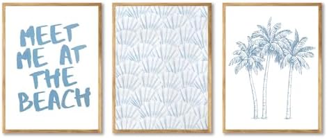 Coastal Wall Art Print Coastal Cowgirl Room Decor Aesthetic Blue Beachy Room Decor Beach Themed Artwork Seashell Trendy Wall Decor Modern Artwork for Bathroom Home Office12"x16" Set of 3 Unframed