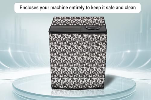 Image of Stylista Washing Machine Cover Compatible for Godrej 9 KG Semi-Automatic Top Loading WSEDGEPRO900ESLISP, Floral Pattern Grey White