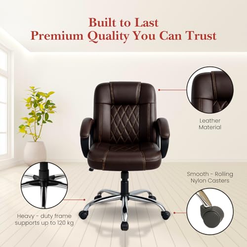 Image of activa Ergonomic Office Chair with Premium Leatherette & Padded Seat | Adjustable Height | Desk Chair for Work /Study | Chairs for Workstations (Galaxy, Coffee)