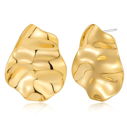 Irregular Gold Stud Earrings for Women Hammered Silver Stud Earrings Statement Geometric Earrings Vintage Gold Earrings