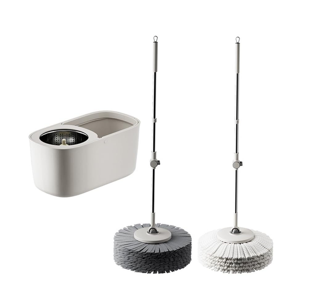 Sistema de Cabezales giratorios Dobles, Juego de fregona y Cubo con escurridor automático y Pedal, fregona de Lavado y Secado Manos Libres para una Limpieza rápida de Suelos Duro