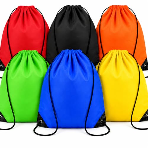 MAQIHAN Lot de 6 sacs à dos rectangulaires unisexes avec cordon de serrage, robustes et durables
