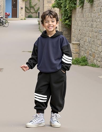 Image of Toddler Boy Clothes Long Sleeve Colorblock Hoodie Sweatsuits Tops and Pants 2Pcs Winter Outfits Boys Fall Clothes