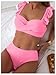 Floerns Women's Ruffle Trim Twist Front Knitted Push Up Two Piece Bathing Suit Pink X-Small
